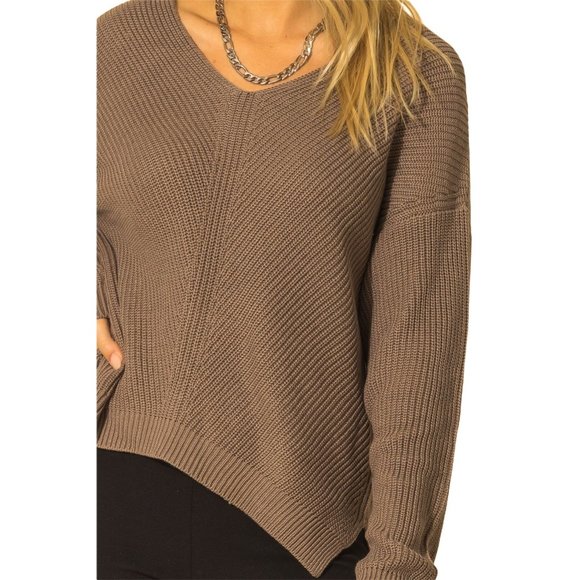 DOUBLE ZERO SMOKEY BROWN WOMENS LOOSE FIT V NECK SWEATER - NWT - SZ: S/M/L - Picture 6 of 9